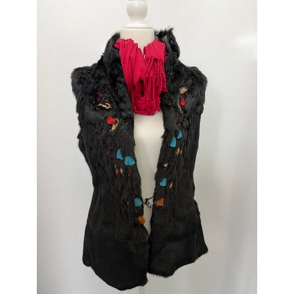 Versace Black Fur Vest with Colorful Embroidery